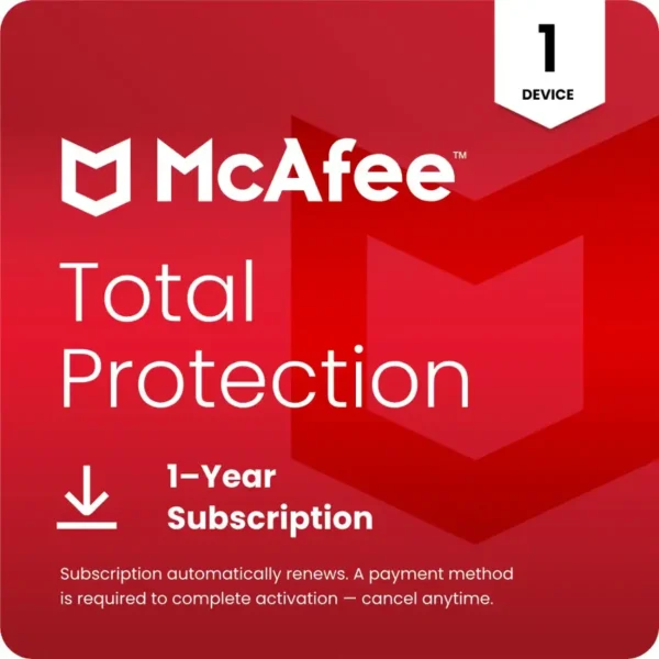 McAfee - Total Protection (1-Device) Antivirus Software with Scam Protection (1-Year) - Android, Apple iOS, Chrome, Mac OS, Windows [Digital]