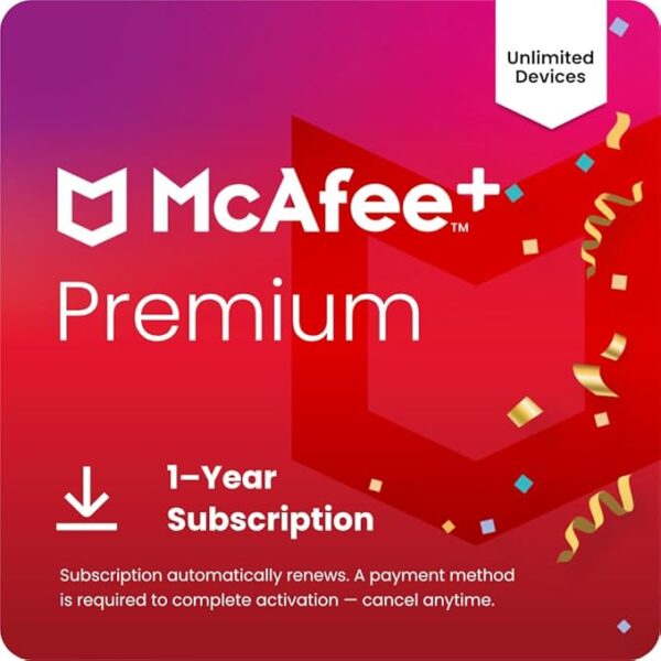 McAfee+ Premium Individual Unlimited Devices 2025 | Cybersecurity Software Includes Antivirus, Secure VPN, Scam Protection, Identity Monitoring | 1-Year