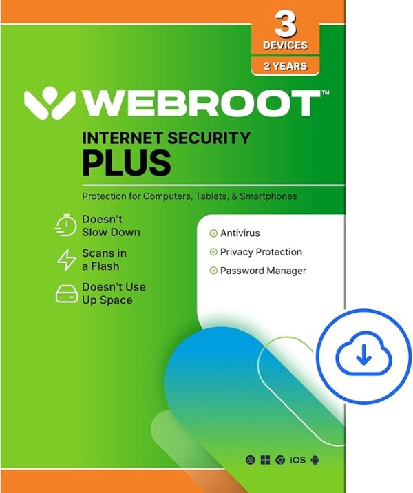 Webroot Internet Security Plus | Antivirus Software 2025 | 3 Device | 2 Year