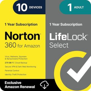 Norton 360 with LifeLock Select Bundle, 1 Year - 10 Devices - All-in-One Protection for your Devices