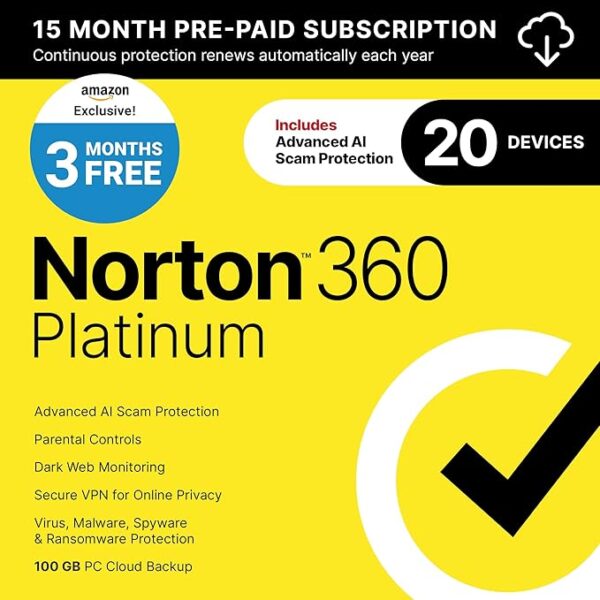 Norton 360 Platinum 2025, Antivirus software for 20 Devices