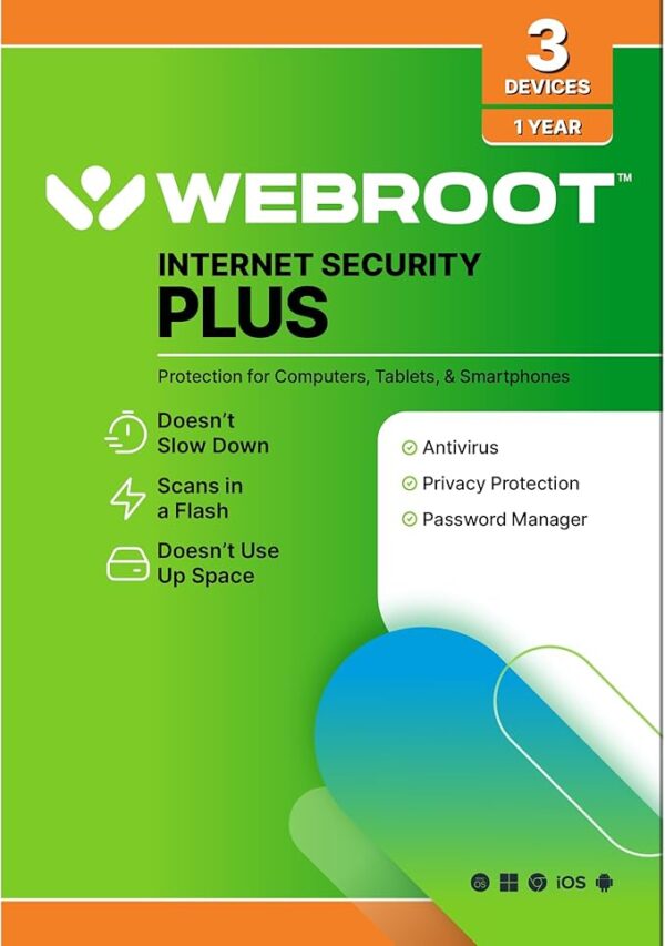 Webroot Internet Security Plus | Antivirus Software 2025 | 3 Device | 1 Year